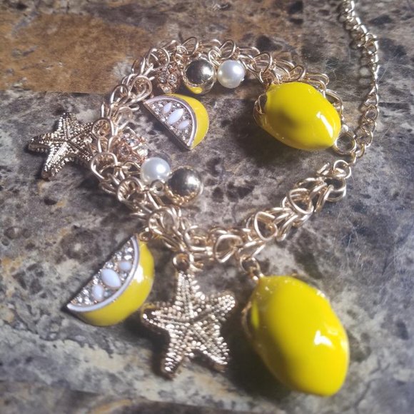 Lemon Charm Bracelet Gold Tone Fruit Starfish - Picture 4 of 4